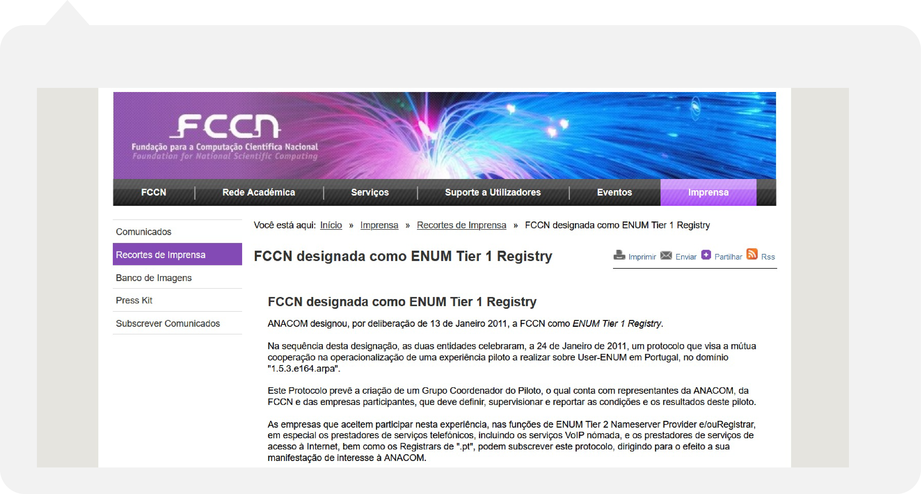 FCCN como Tier 1 Registry do domínio 1.5.3.e164.arpa